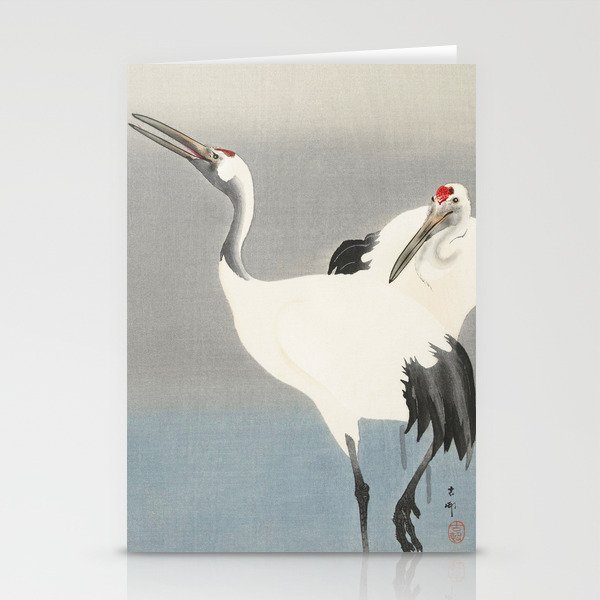 Two Cranes - Vintage Japanese Woodblock Print Art Stationery Cards