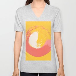 Bottle - Abstract Circle Colourful Swirl Art Design in Yellow and Orange and Pink V Neck T Shirt