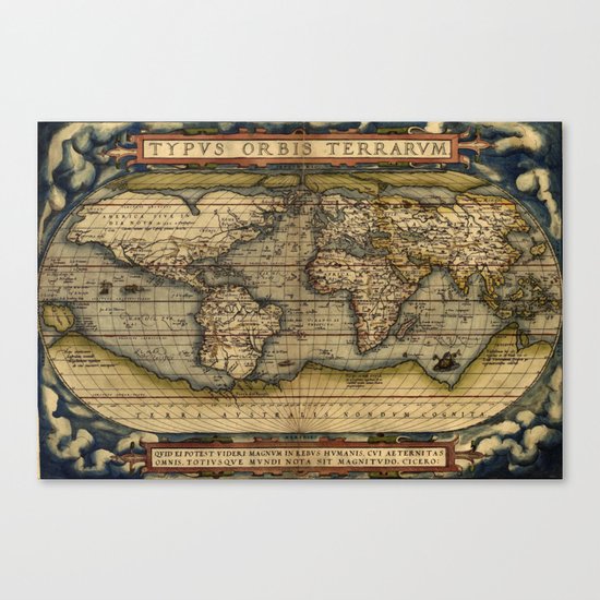 Vintage World Map - Ortelius World Map 1570 Canvas Print