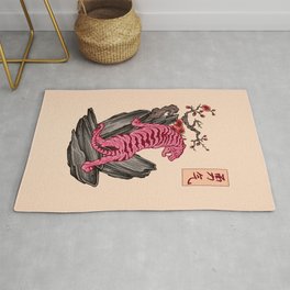 Japanese Courage Tiger Rug | Peach, Tiger, Wild, Leopard, Tattoo, Sakura, Graphicdesign, Tropical, Popart, Asian 