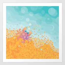 Cute Crab, Aqua Ocean, California Sunshine Art Print