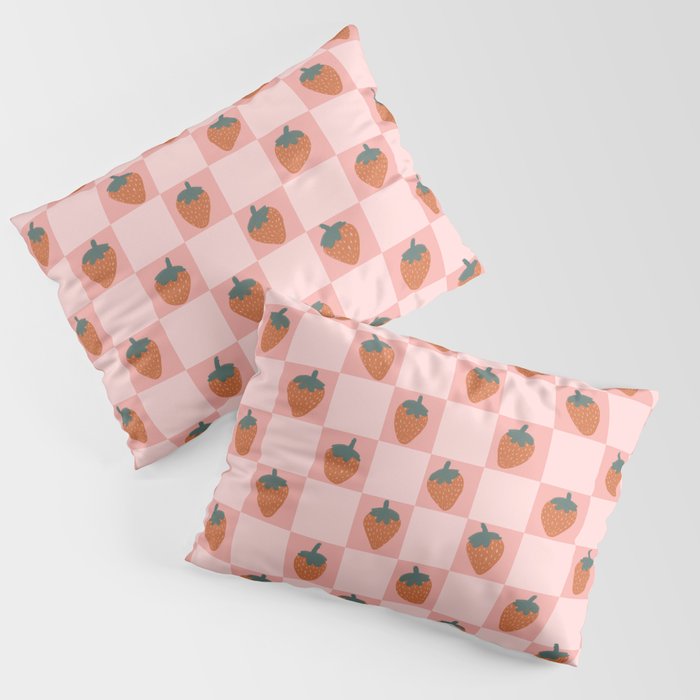 Strawberry Checks Retro Checkered Strawberries Pattern Pillow Sham