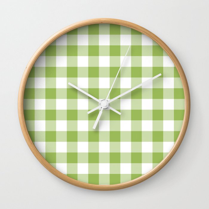 Classic Check - leaf green Wall Clock