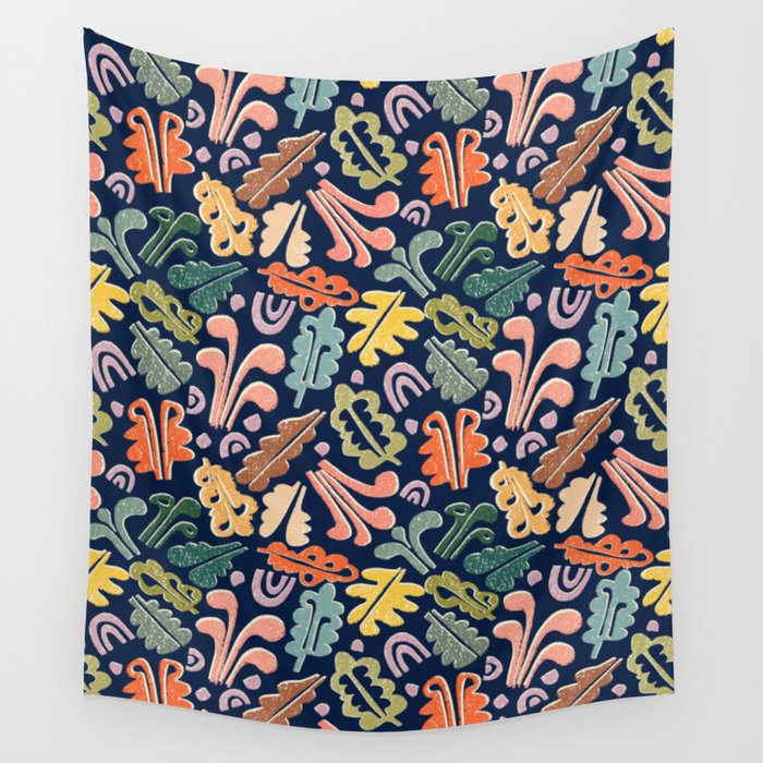 Block print leaves pattern Wall Tapestry