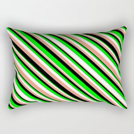 [ Thumbnail: Lime, White, Dark Salmon, and Black Colored Pattern of Stripes Rectangular Pillow ]