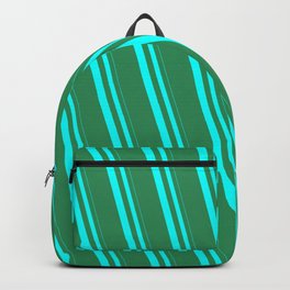 [ Thumbnail: Aqua & Sea Green Colored Striped Pattern Backpack ]