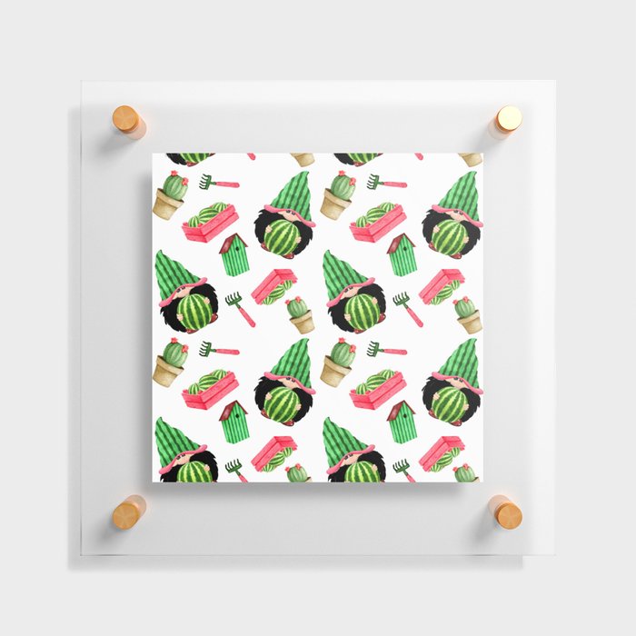 Watermelon and Gnomes Gardening Pattern Floating Acrylic Print