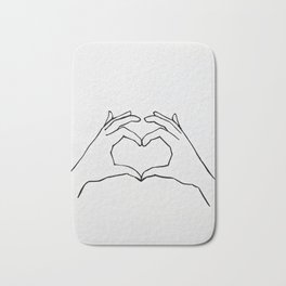 Heart Hands Line Drawing - Share The Love Bath Mat | Modern, Heart, Romantic, Drawing, Illustration, Valtentines, Hands, Ink, Positivity, Acrylic 