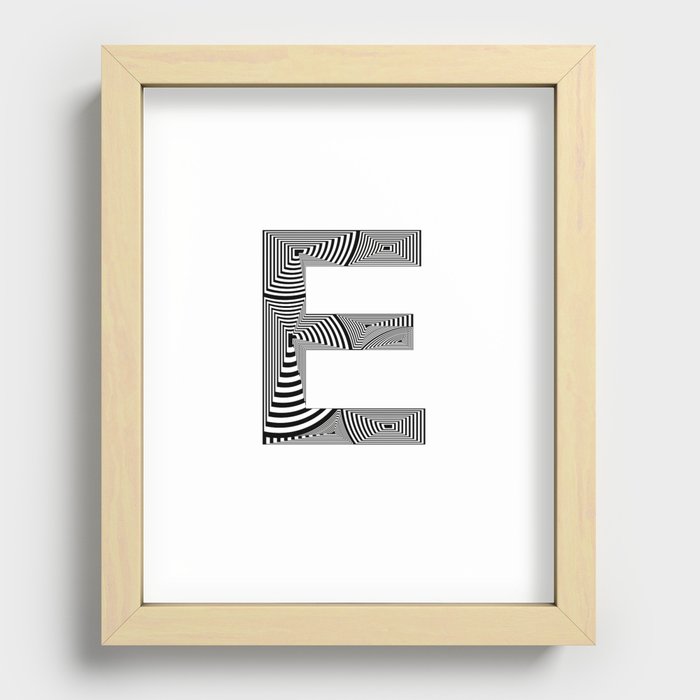 capital letter E in black and white, with lines creating volume effect Recessed Framed Print