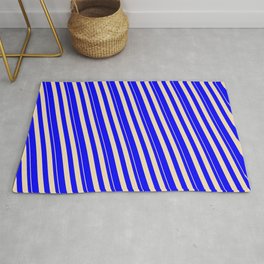 [ Thumbnail: Tan & Blue Colored Stripes/Lines Pattern Rug ]