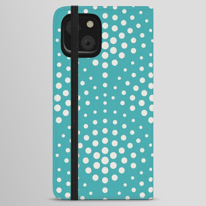 Alabaster White Solid Color Polka Dot Scallop Pattern on Aqua Teal Turquoise - Aquarium SW 6767 iPhone Wallet Case