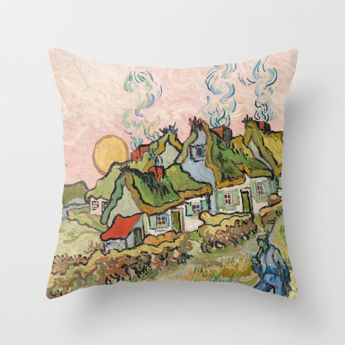 Houses and Figure by Vincent Van Gogh, 1890 Throw Pillow