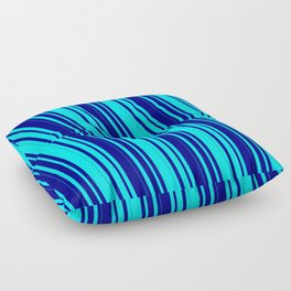 [ Thumbnail: Cyan & Blue Colored Lined Pattern Floor Pillow ]