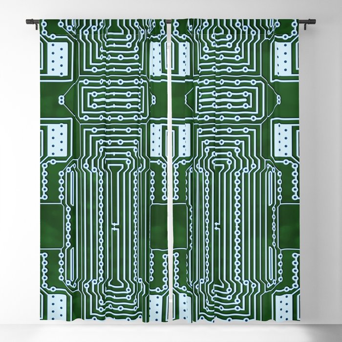 Green Geek Motherboard Circuit Pattern Blackout Curtain