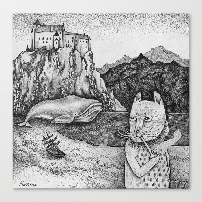 The Whale, The Castle & The Smoking Cat Canvas Print