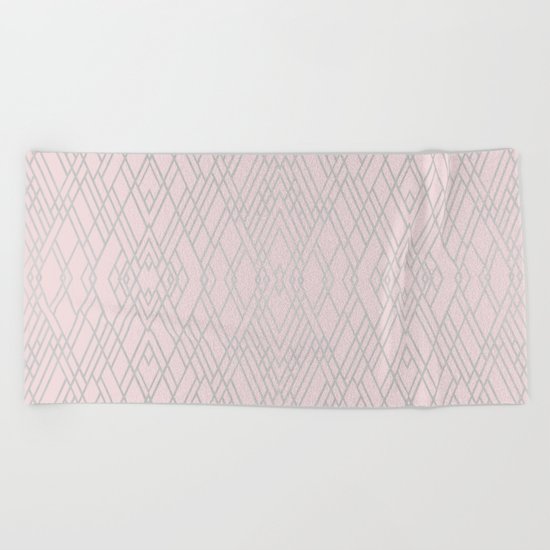 Art Deco Pink and Silver Beach Towel