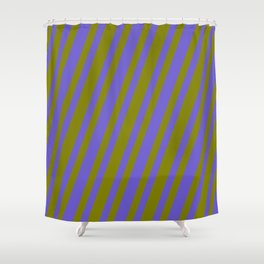 [ Thumbnail: Slate Blue and Green Colored Lines Pattern Shower Curtain ]