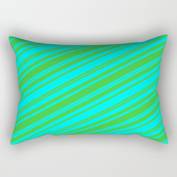 Lime Green & Cyan Colored Stripes Pattern Rectangular Pillow