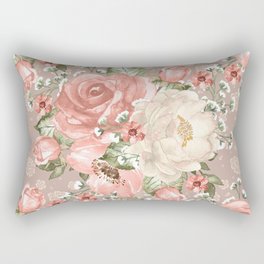 Peach Blush Vintage Watercolor Floral Pattern Rectangular Pillow