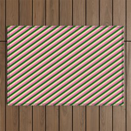 [ Thumbnail: Beige, Hot Pink, and Dark Green Colored Lines/Stripes Pattern Outdoor Rug ]