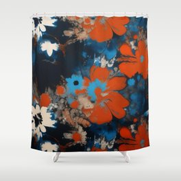 Dark Blue and Orange Indigo Floral Shower Curtain