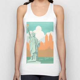 New York City Liberty Statue Twin Towers Peach And Water Green  Unisex Tank Top