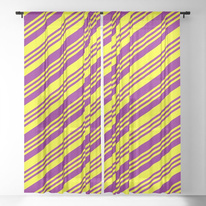 Purple and Yellow Colored Lined Pattern Sheer Curtain