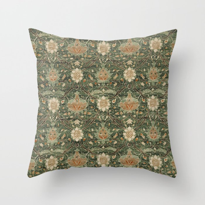 William Morris Vintage Montreal Forest Teal Throw Pillow