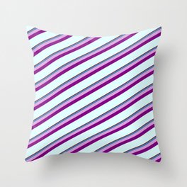 [ Thumbnail: Dark Red, Blue, Plum, Purple & Light Cyan Colored Stripes/Lines Pattern Throw Pillow ]