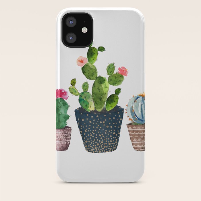 Watercolor Cactus Trio Hand Painted Cactus Print Iphone Case By