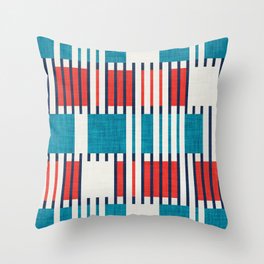 Bold minimalist retro stripes // midnight blue neon red and teal blue geometric grid  Throw Pillow