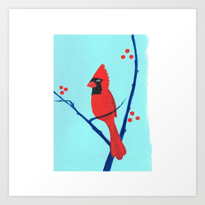 Cardinal Winter Berries Art Print
