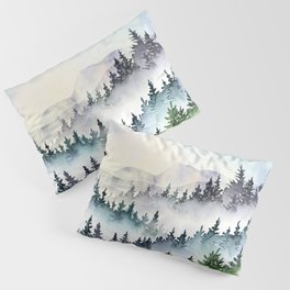 Misty Mountain Pines - Foggy Forest Watercolor Painting Pillow Sham