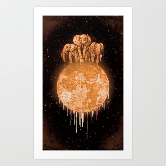elephants on moon (variant) honey Art Print