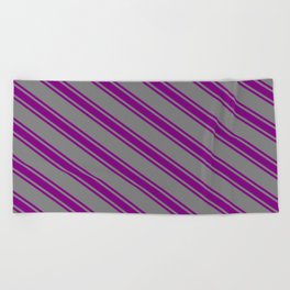 [ Thumbnail: Grey & Purple Colored Stripes Pattern Beach Towel ]
