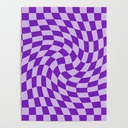 Lilac Blue Night - simple warped check retro pattern Poster