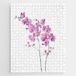 pinkish purple orchid flowers watercolor and ink  Jigsaw Puzzle