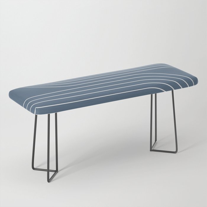 Minimal Line Curvature LXXXIV Nautical Blue Mid Century Modern Arch Abstract Bench