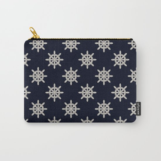 Maritime Design- Nautic Wheel in white on darkblue backround Carry-All Pouch