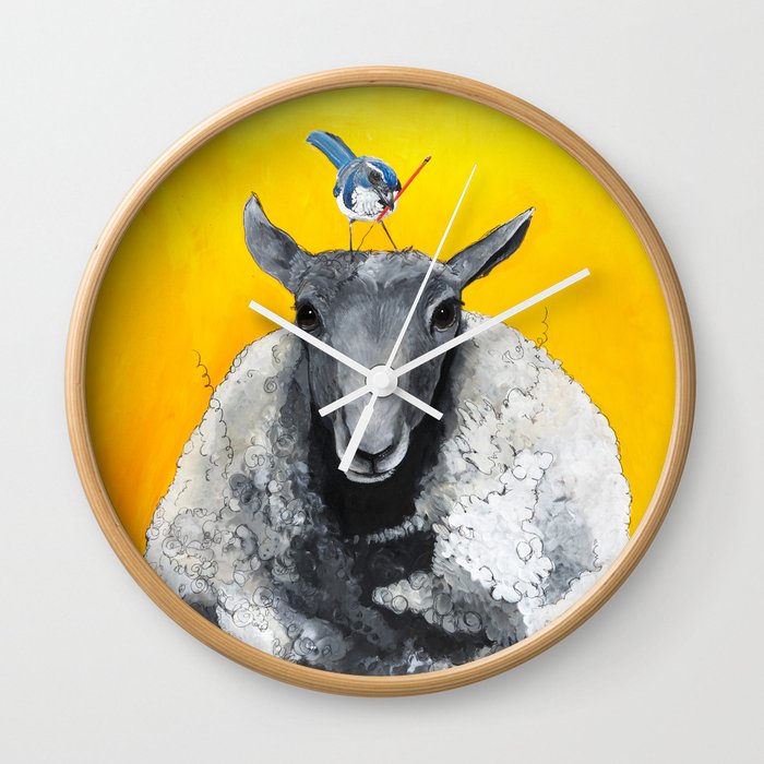 Blue Jay and Sheep Wall Clock