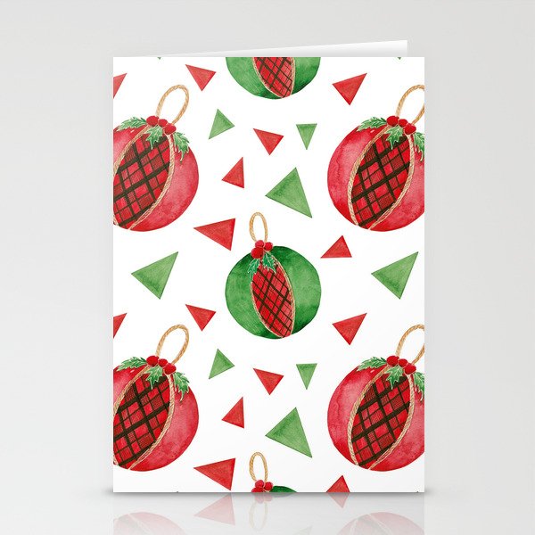 Watercolor Pattern, Balls with Holly on a White Background Stationery Cards