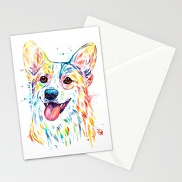 Corgi Colorful Watercolor Pet Portrait Painting Stationery Card