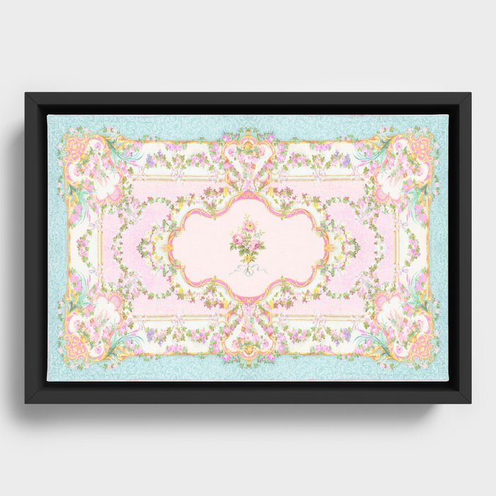  French Rococo Floral Watercolor Panel Framed Canvas