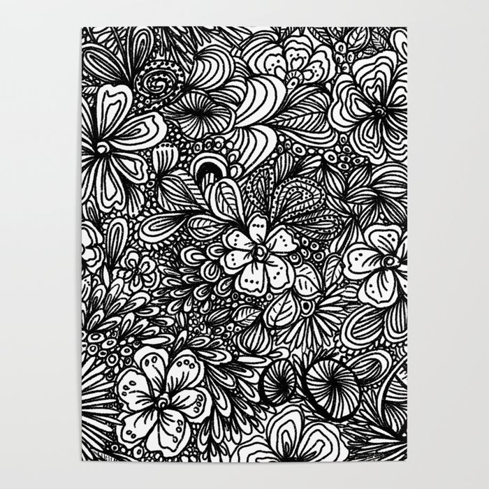 Zentangled flowers Poster