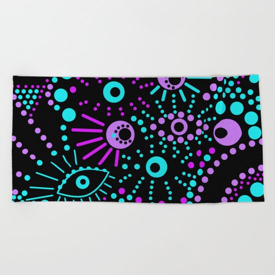 Abstract polka dot purple , black , turquoise . Beach Towel
