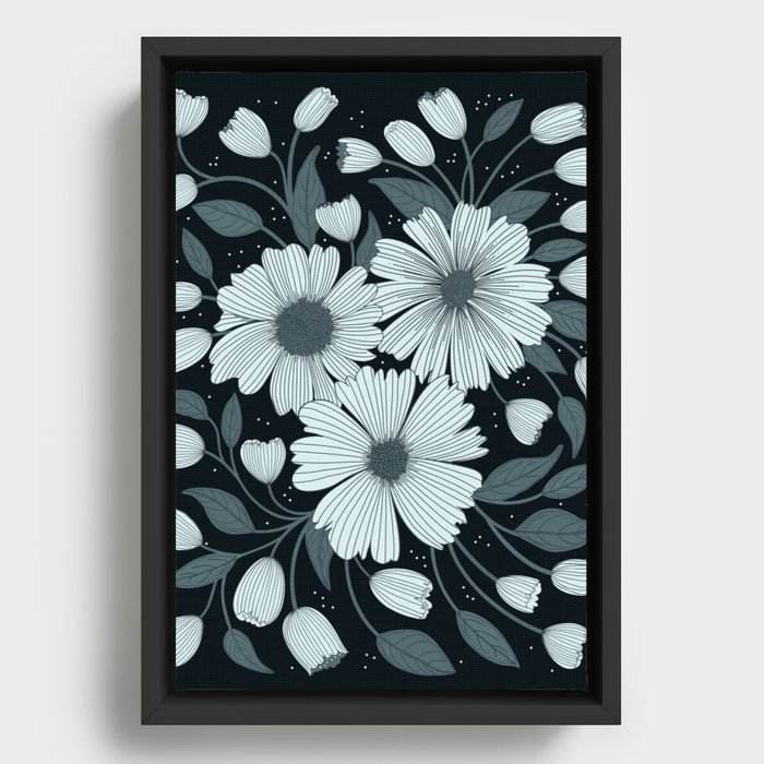 Spring Botanicals in black, white, and grey Framed Canvas