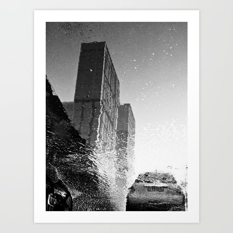 Car building architecture reflection water street black-white | City China travel photography Art Print by Photolovers art photography | Society6