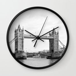 View at the Tower Bridge | London UK travel photography | Architecture black and white art print Wall Clock