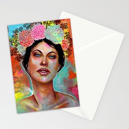 Flower Rainbow Girl in Mixed Media Stationery Cards