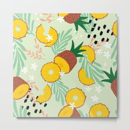 Pineapple pattern 03 Metal Print | Lightgreen, Tropical, Decoration, Flowers, Seamless, Abstractelements, Vector, Nature, Vibrant, Pineapple 
